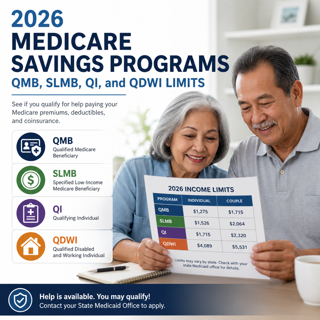 2026 Medicare Savings Programs income limits chart for QMB, SLMB, QI, and QDWI beneficiaries