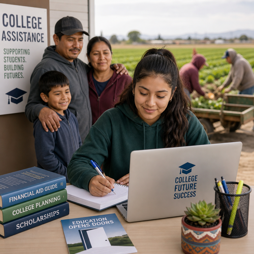 Latino family receiving college assistance and financial aid guidance for a student’s college success