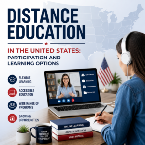 Illustration of U.S. distance education with online, hybrid, live, and self-paced learning options