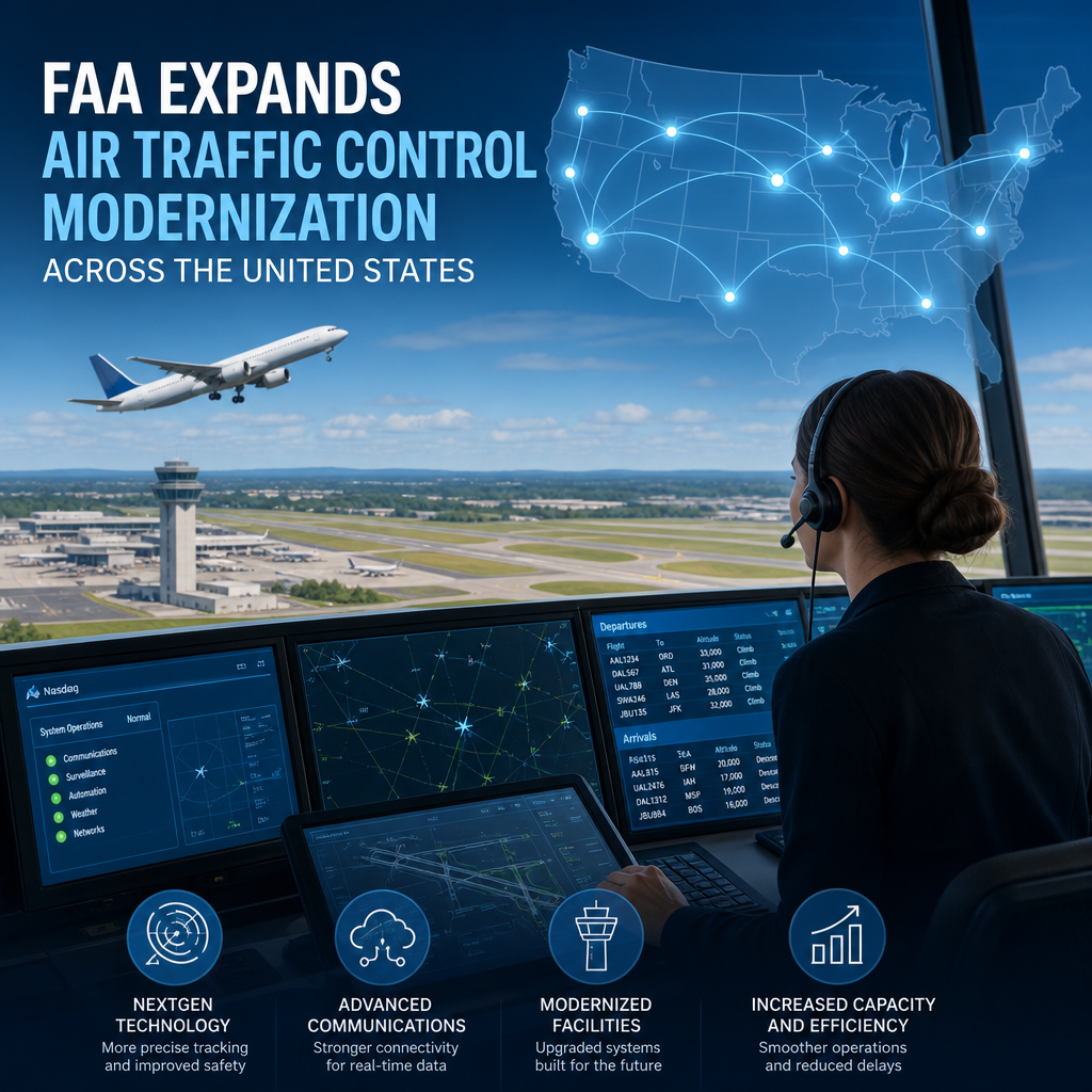 FAA air traffic control modernization with advanced technology to improve capacity and safety across the U.S.