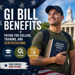 GI Bill benefits help veterans pay for college, training, and certification costs.