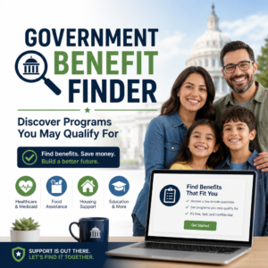Government Benefit Finder tool helping families check eligibility for healthcare, food, housing, and education programs
