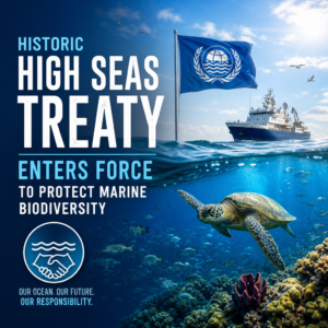 Illustration of the high seas treaty protecting marine biodiversity and ocean ecosystems