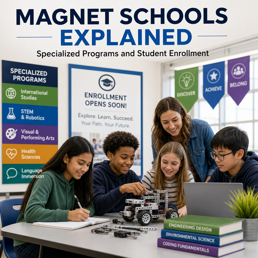 Students working on a robotics project in a magnet school STEM classroom