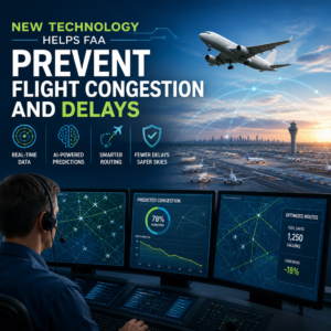 FAA air traffic control display using AI and real-time data to prevent flight congestion and delays