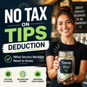 Text graphic explaining the no-tax-on-tips deduction for service workers to keep more of their earnings