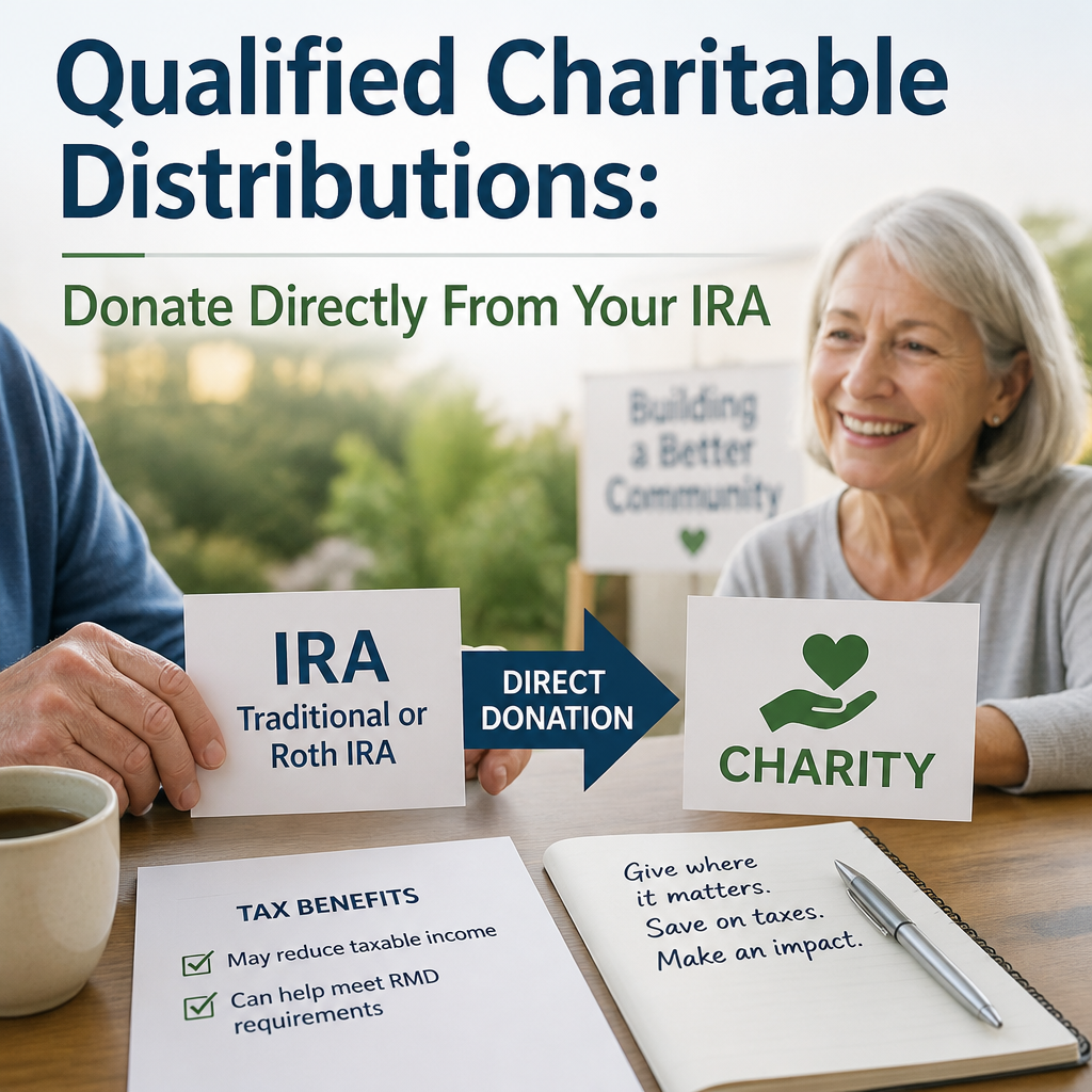 Qualified charitable distributions flow directly from an IRA to charity, highlighting tax benefits.