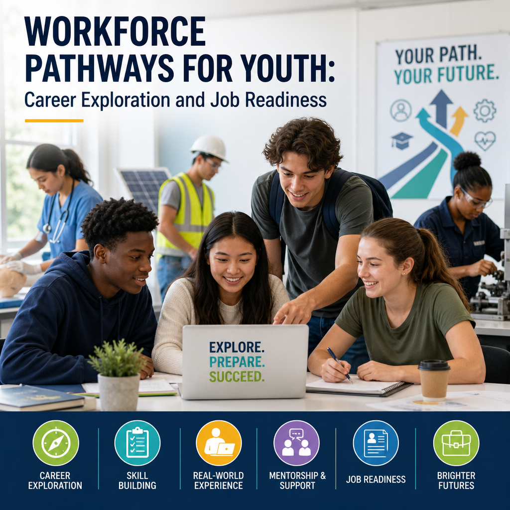 Diverse youth exploring careers and building job readiness skills together